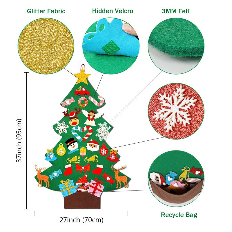 OurWarm DIY Felt Christmas Tree for Kids, 3ft Christmas Decorations for Toddlers with 30pcs Glitter Ornaments, Felt Xmas Tree for Kids Christmas Door Wall Hanging Decorations - Image 2